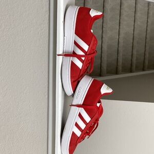 Adidas Scarlet and White Trainers
